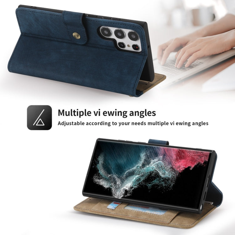 For Samsung Galaxy S22 Ultra 5G POLA Dual-color Zipper Wallet RFID Leather Phone Case(Yellow Blue)