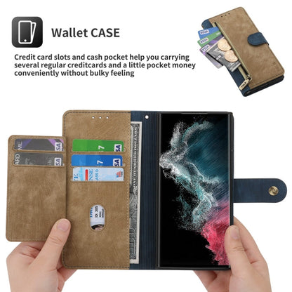 For Samsung Galaxy S22 Ultra 5G POLA Dual-color Zipper Wallet RFID Leather Phone Case(Yellow Blue)