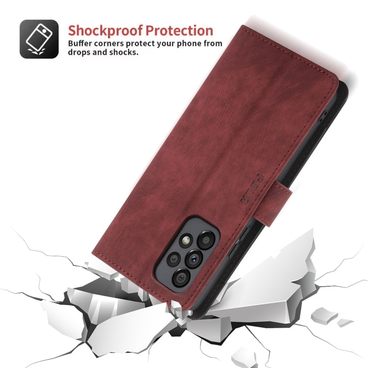 For Samsung Galaxy A53 POLA Dual-color Zipper Wallet RFID Leather Phone Case(Red Black)