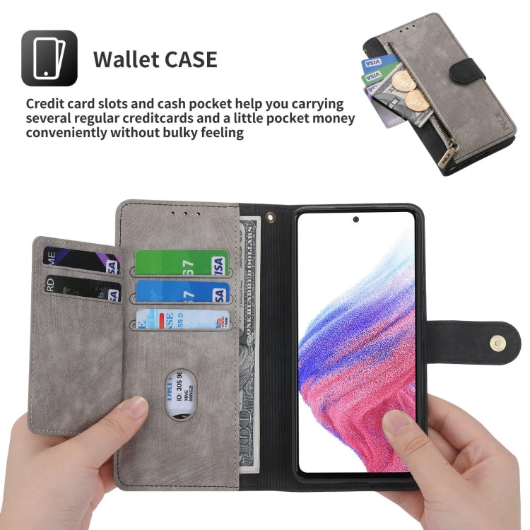 For Samsung Galaxy A53 POLA Dual-color Zipper Wallet RFID Leather Phone Case(Grey Black)