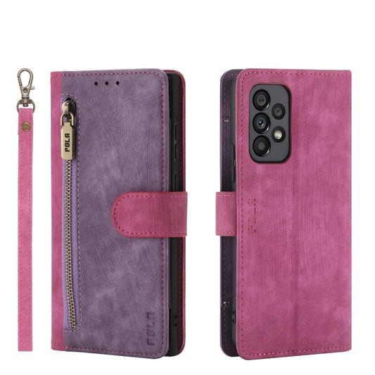 For Samsung Galaxy A53 POLA Dual-color Zipper Wallet RFID Leather Phone Case(Purple Pink)