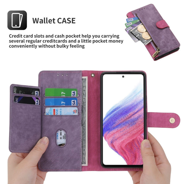 For Samsung Galaxy A53 POLA Dual-color Zipper Wallet RFID Leather Phone Case(Purple Pink)