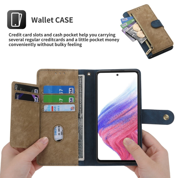 For Samsung Galaxy A53 POLA Dual-color Zipper Wallet RFID Leather Phone Case(Yellow Blue)