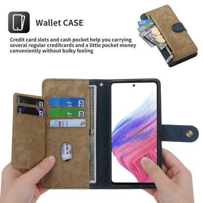 For Samsung Galaxy A53 POLA Dual-color Zipper Wallet RFID Leather Phone Case(Yellow Blue)
