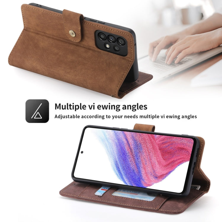 For Samsung Galaxy A53 POLA Dual-color Zipper Wallet RFID Leather Phone Case(Burgundy Brown)