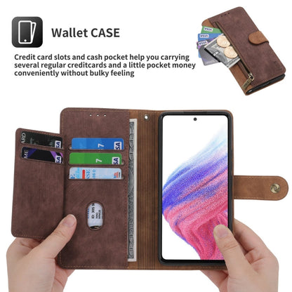 For Samsung Galaxy A53 POLA Dual-color Zipper Wallet RFID Leather Phone Case(Burgundy Brown)