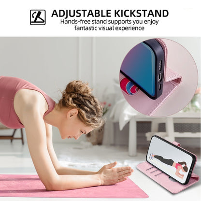 For iPhone 15 Pro Max POLA Crossbody Chain I-Shape Buckle Sequins Leather Phone Case(Rose Gold)