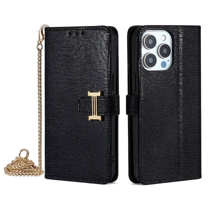 For iPhone 15 Pro POLA Crossbody Chain I-Shape Buckle Sequins Leather Phone Case(Black)