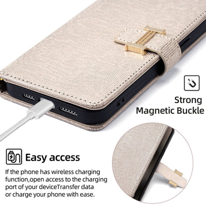 For iPhone 14 Plus POLA Crossbody Chain I-Shape Buckle Sequins Leather Phone Case(White)