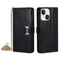 For iPhone 14 Plus POLA Crossbody Chain I-Shape Buckle Sequins Leather Phone Case(Black)
