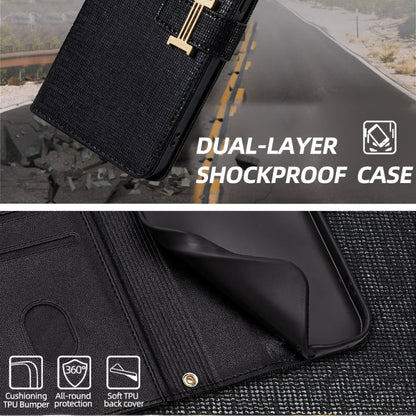 For iPhone 14 Plus POLA Crossbody Chain I-Shape Buckle Sequins Leather Phone Case(Black)