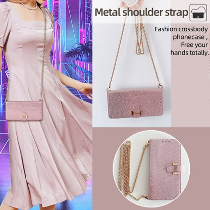 For iPhone 14 POLA Crossbody Chain I-Shape Buckle Sequins Leather Phone Case(Rose Gold)