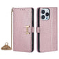 For iPhone 14 Pro POLA Crossbody Chain I-Shape Buckle Sequins Leather Phone Case(Rose Gold)