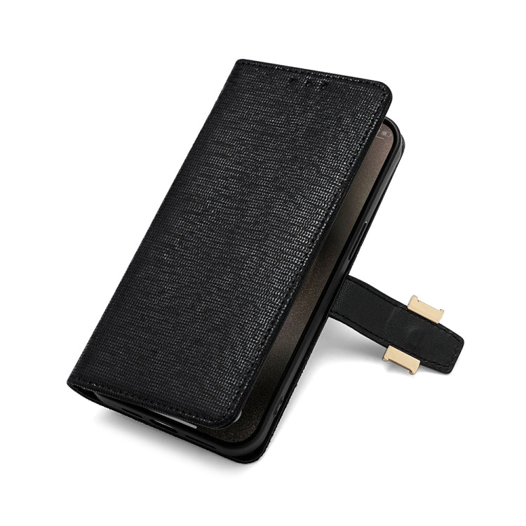 For iPhone 14 Pro POLA Crossbody Chain I-Shape Buckle Sequins Leather Phone Case(Black)