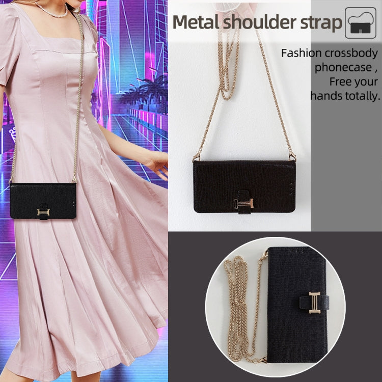 For iPhone 14 Pro POLA Crossbody Chain I-Shape Buckle Sequins Leather Phone Case(Black)