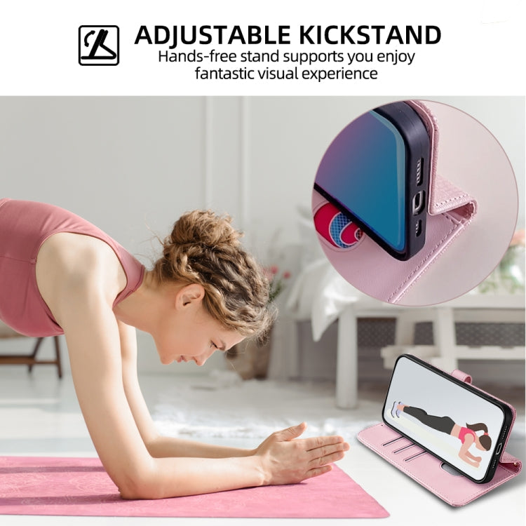 For iPhone 12 Pro Max POLA Crossbody Chain I-Shape Buckle Sequins Leather Phone Case(Rose Gold)