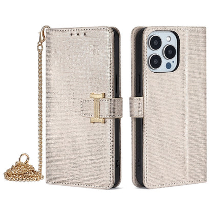 For iPhone 12 Pro Max POLA Crossbody Chain I-Shape Buckle Sequins Leather Phone Case(White)