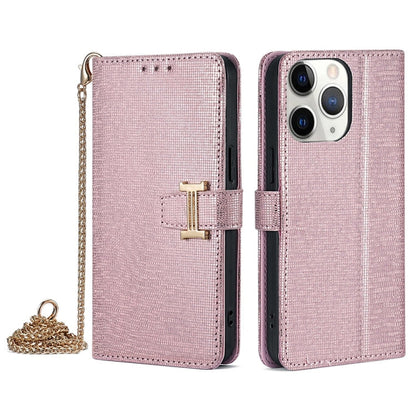 For iPhone 11 Pro Max POLA Crossbody Chain I-Shape Buckle Sequins Leather Phone Case(Rose Gold)