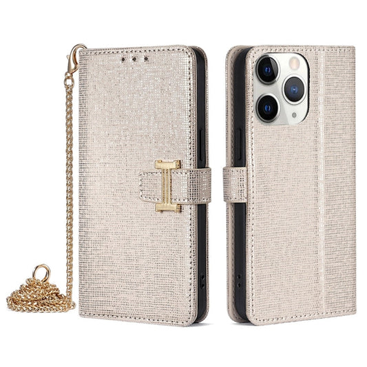 For iPhone 11 Pro Max POLA Crossbody Chain I-Shape Buckle Sequins Leather Phone Case(White)