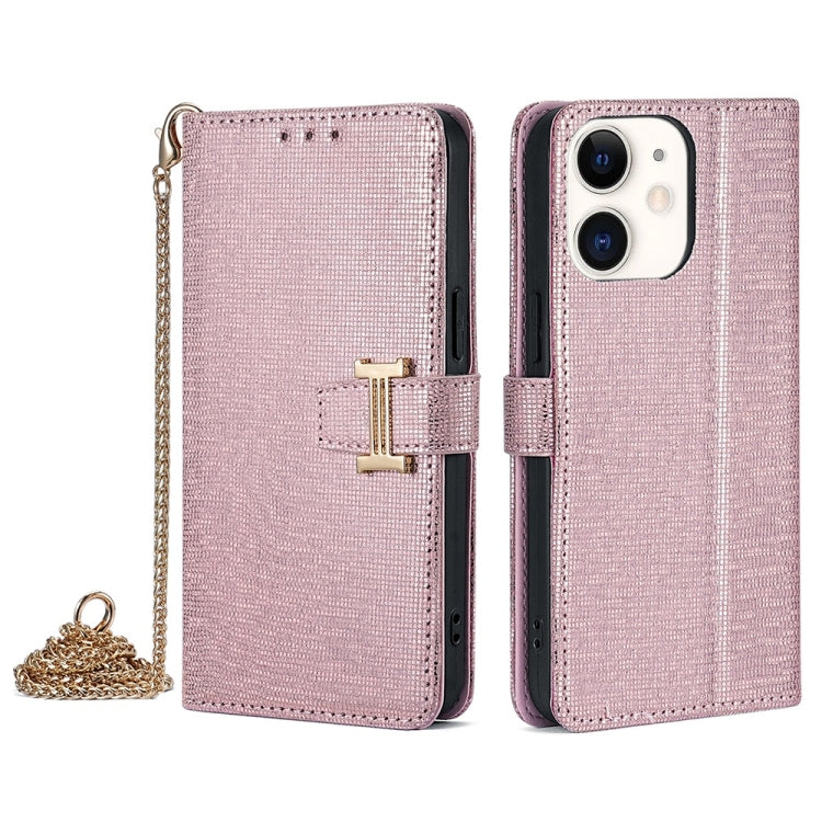 For iPhone 11 POLA Crossbody Chain I-Shape Buckle Sequins Leather Phone Case(Rose Gold)