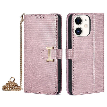 For iPhone 11 POLA Crossbody Chain I-Shape Buckle Sequins Leather Phone Case(Rose Gold)
