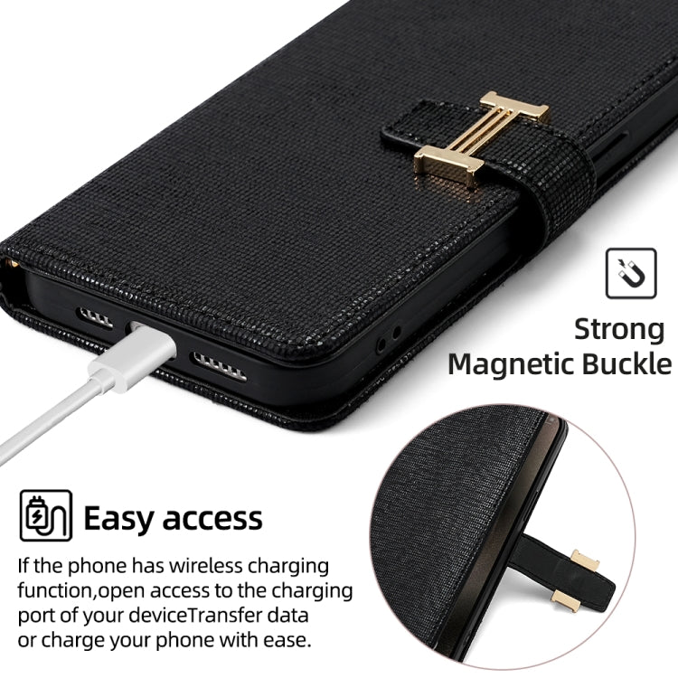 For iPhone 11 POLA Crossbody Chain I-Shape Buckle Sequins Leather Phone Case(Black)