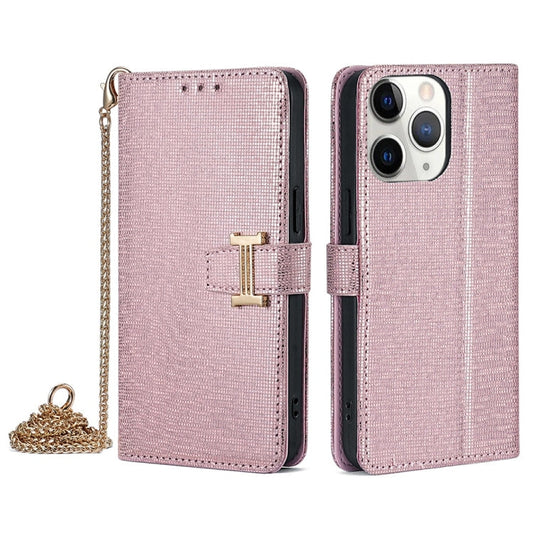 For iPhone 11 Pro POLA Crossbody Chain I-Shape Buckle Sequins Leather Phone Case(Rose Gold)
