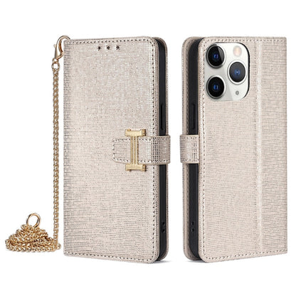 For iPhone 11 Pro POLA Crossbody Chain I-Shape Buckle Sequins Leather Phone Case(White)