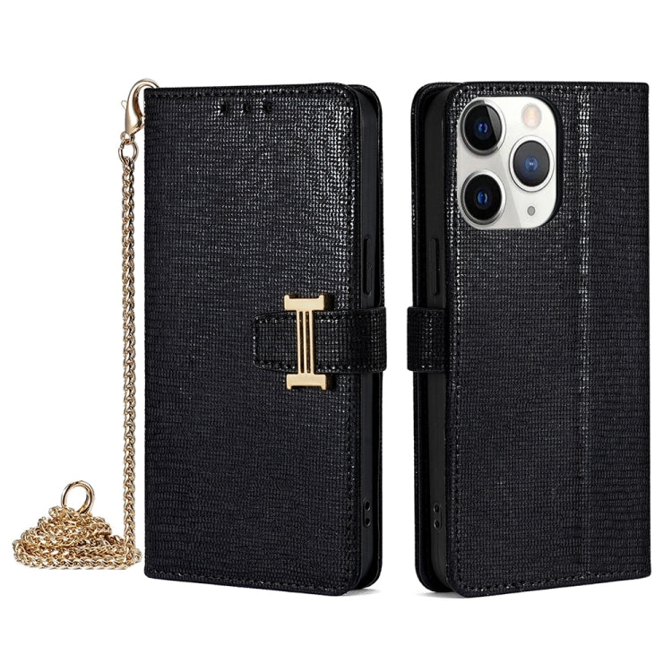 For iPhone 11 Pro POLA Crossbody Chain I-Shape Buckle Sequins Leather Phone Case(Black)