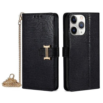 For iPhone 11 Pro POLA Crossbody Chain I-Shape Buckle Sequins Leather Phone Case(Black)