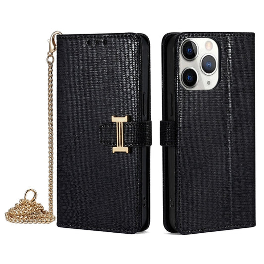 For iPhone 11 Pro POLA Crossbody Chain I-Shape Buckle Sequins Leather Phone Case(Black)