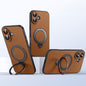 For iPhone 16 SULADA Top Grain Leather MagSafe Magnetic Holder Phone Case(Brown)