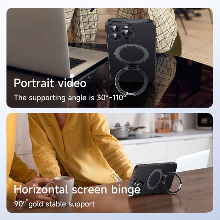 For iPhone 15 Pro SULADA Top Grain Leather MagSafe Magnetic Holder Phone Case(Black)