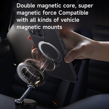 For iPhone 15 Pro Max SULADA Top Grain Leather MagSafe Magnetic Holder Phone Case(Black)