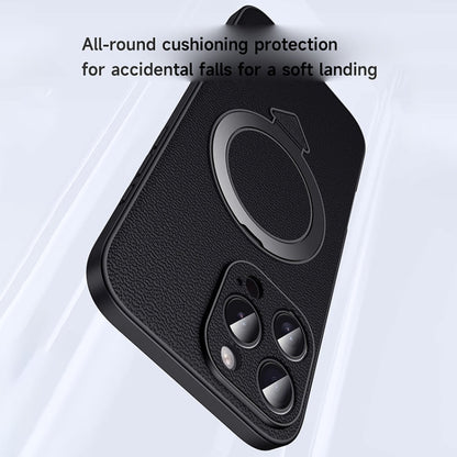 For iPhone 15 SULADA Top Grain Leather MagSafe Magnetic Holder Phone Case(Black)