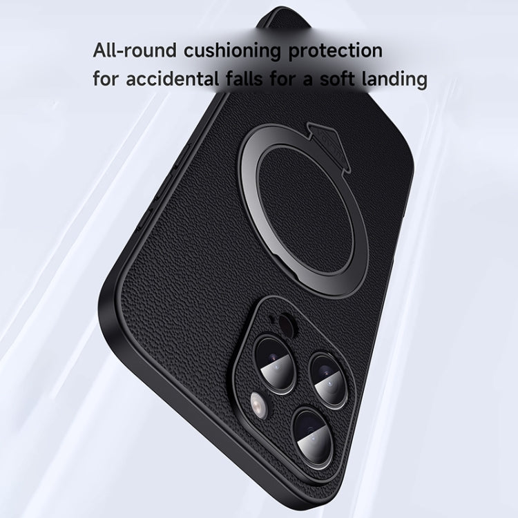 For iPhone 16 Pro Max SULADA Top Grain Leather MagSafe Magnetic Holder Phone Case(Black)