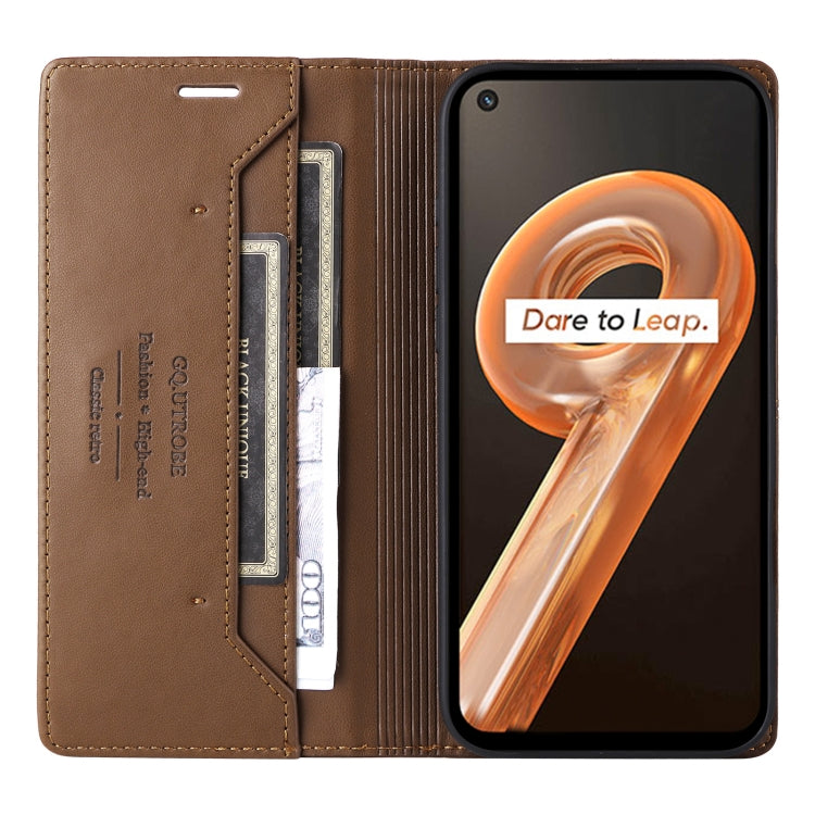For Realme 9i GQUTROBE G01 RFID Anti-theft Leather Phone Case(Brown)