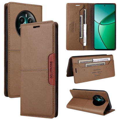 Pour Realme 12+ GQUTROBE G01 Étui de téléphone en cuir anti-vol RFID (Marron)
