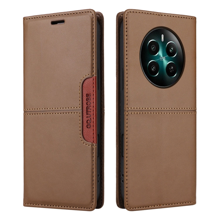 Pour Realme 12+ GQUTROBE G01 Étui de téléphone en cuir anti-vol RFID (Marron)