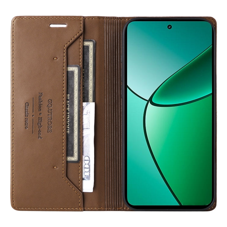 Pour Realme 12+ GQUTROBE G01 Étui de téléphone en cuir anti-vol RFID (Marron)