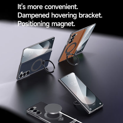 For Samsung Galaxy Z Fold 6 SULADA Top Grain Leather MagSafe Magnetic Holder Phone Case(Black)