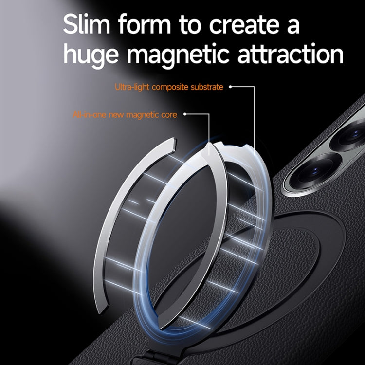 For Samsung Galaxy Z Fold 6 SULADA Top Grain Leather MagSafe Magnetic Holder Phone Case(Black)