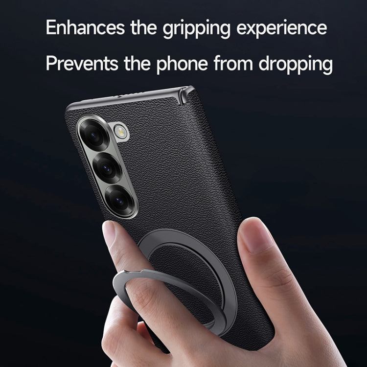 For Samsung Galaxy Z Fold 5 SULADA Top Grain Leather MagSafe Magnetic Holder Phone Case(Brown)