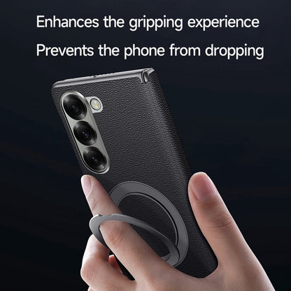 For Samsung Galaxy Z Fold 6 SULADA Top Grain Leather MagSafe Magnetic Holder Phone Case(Black)