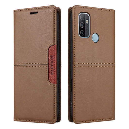 For OPPO A53 / A53s GQUTROBE G01 RFID Anti-theft Leather Phone Case(Brown)