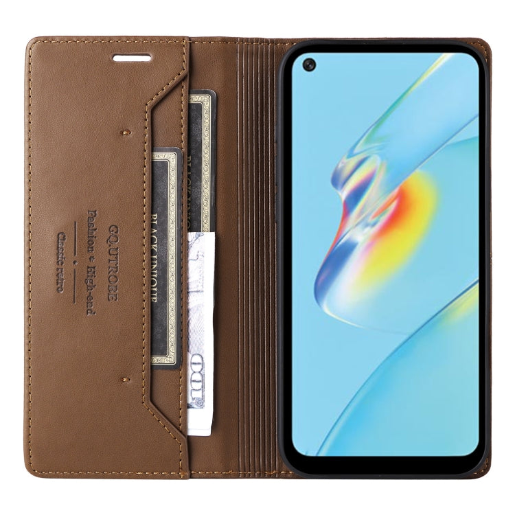 For OPPO A54 4G / A16 GQUTROBE G01 RFID Anti-theft Leather Phone Case(Brown)