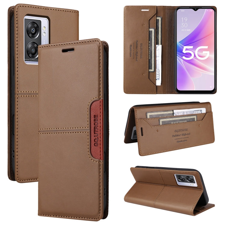 For OPPO A57 5G / A77 5G GQUTROBE G01 RFID Anti-theft Leather Phone Case(Brown)