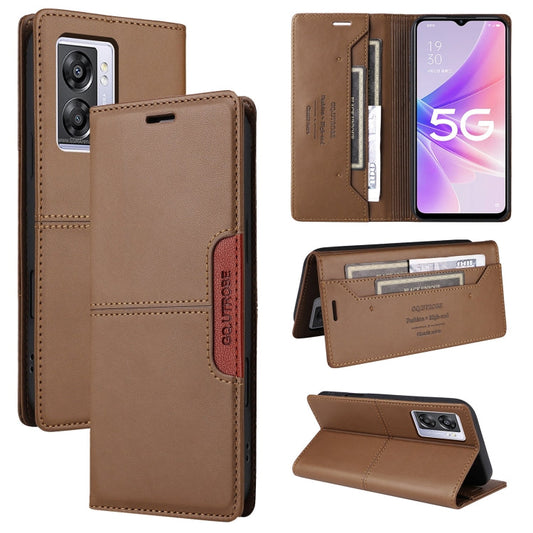 For OPPO A57 5G / A77 5G GQUTROBE G01 RFID Anti-theft Leather Phone Case(Brown)