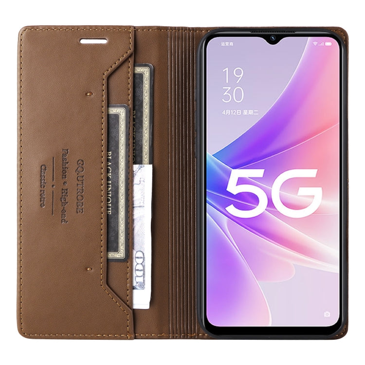 For OPPO A57 5G / A77 5G GQUTROBE G01 RFID Anti-theft Leather Phone Case(Brown)