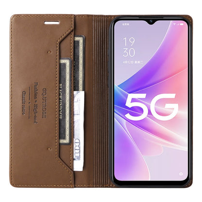 For OPPO A57 5G / A77 5G GQUTROBE G01 RFID Anti-theft Leather Phone Case(Brown)
